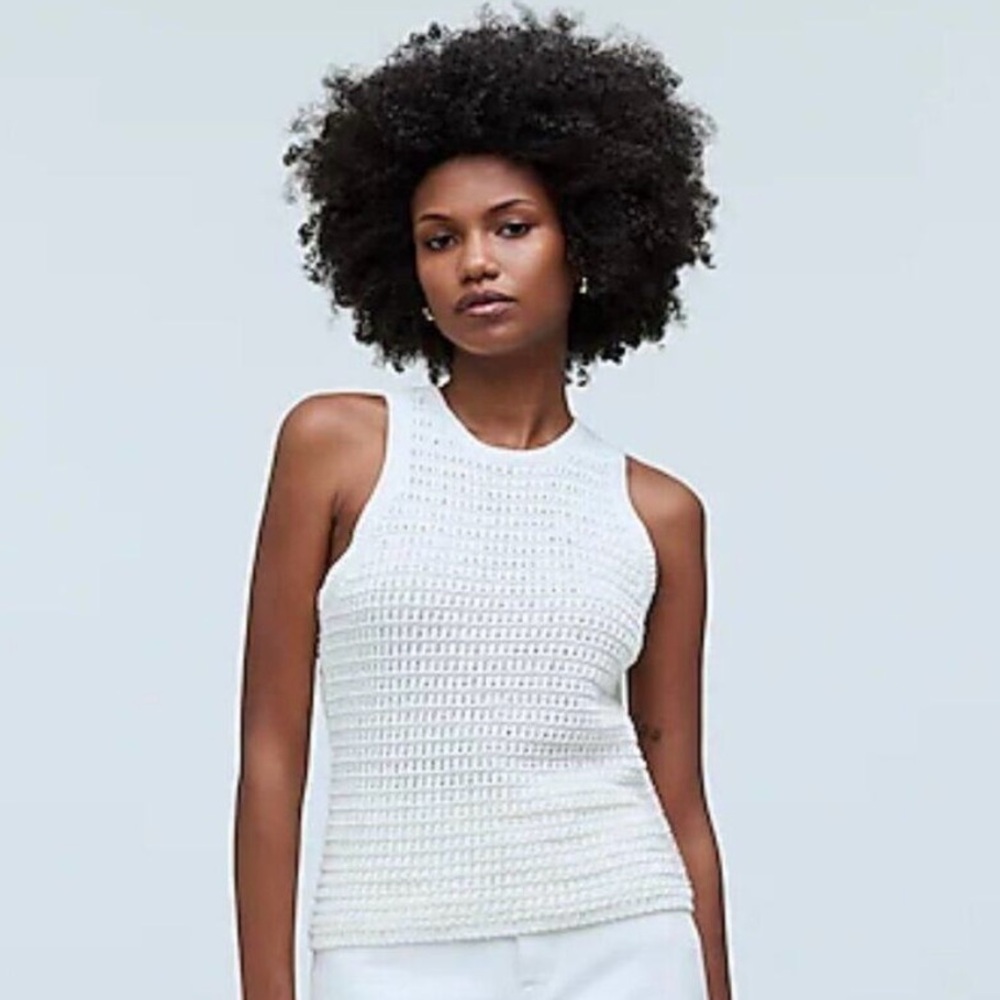Madewell Crochet-Knit Ivory Crewneck Sleeveless Sweater Tank - size Small